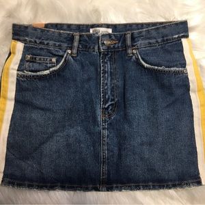 Zara Trf Authentic Denim White Yellow Stripe Denim Jean Mini Skirt Sz M